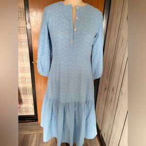 Blue Ruffled Tiered Sundress with Bishop Sleeves